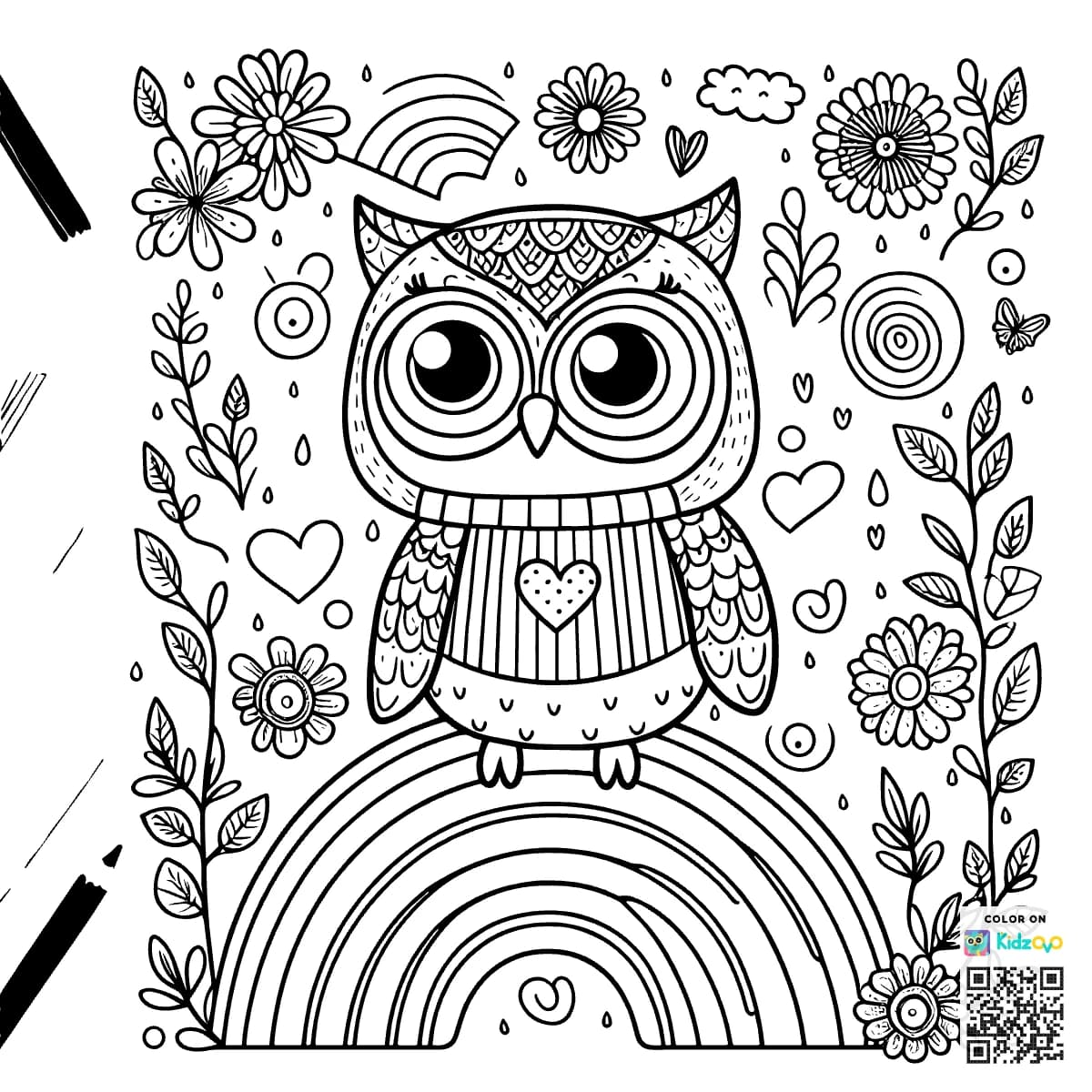 A Cute Owl on a Rainbow wearing a T-Shirt