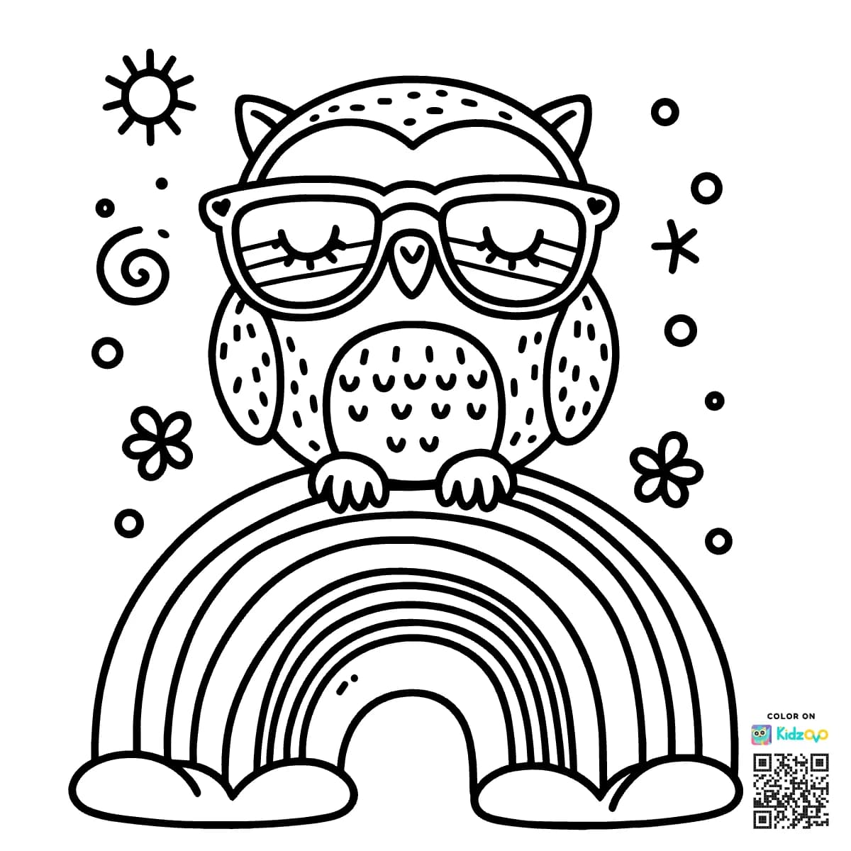 A Cute Owl on a Rainbow wearing Sunglasses