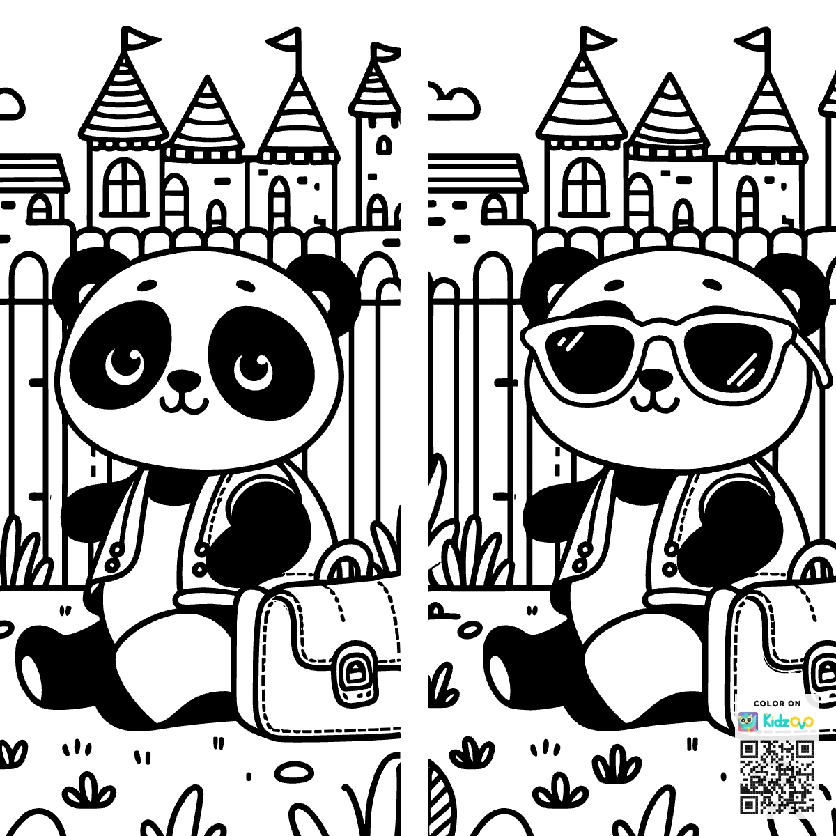 A Cute Panda in a Castle wearing a Sunglasses