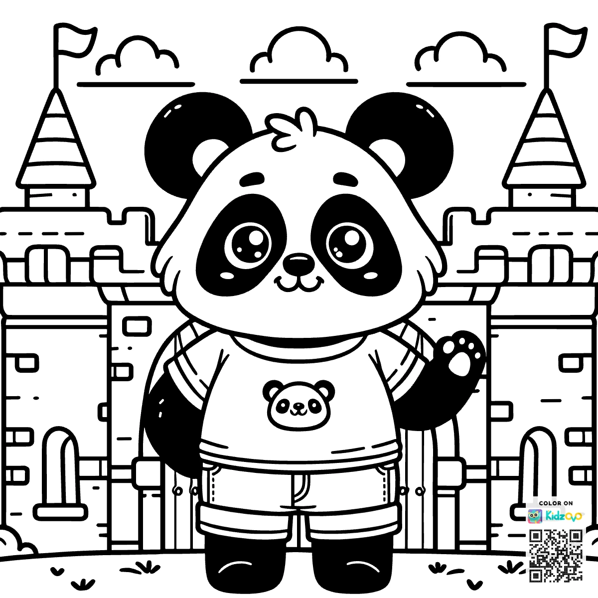 A Cute Panda in a Castle wearing a T-Shirt