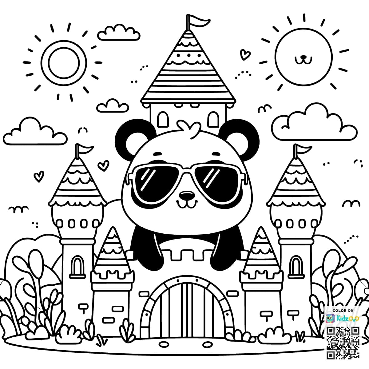 A Cute Panda in a Castle wearing Sunglasses