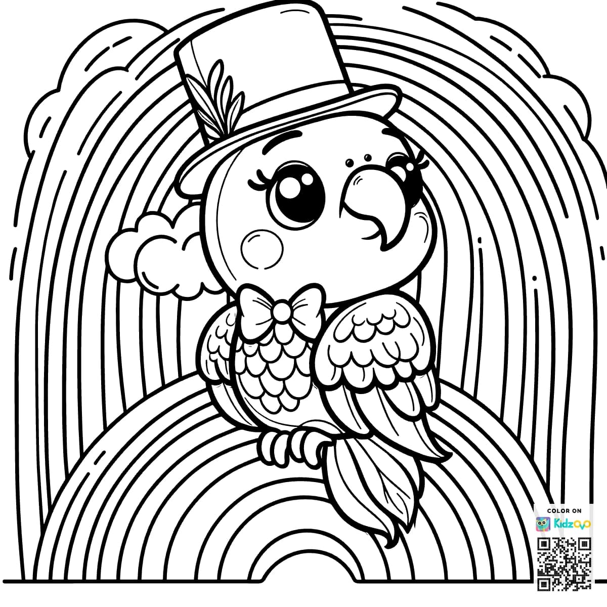  A Cute Parrot on a Rainbow wearing a Top Hat