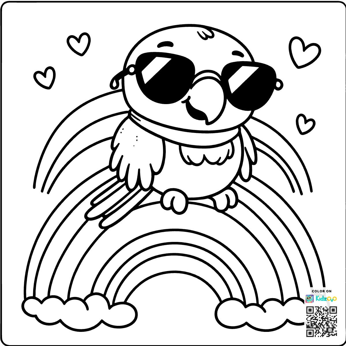 A Cute Parrot on a Rainbow wearing Sunglasses