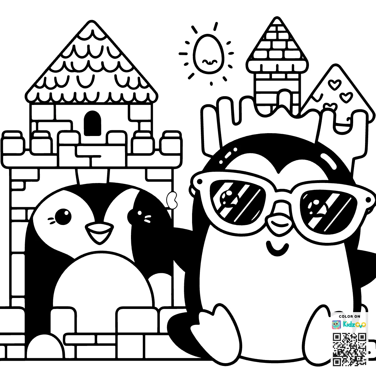 A Cute Penguin in a Castle wearing Sunglasses