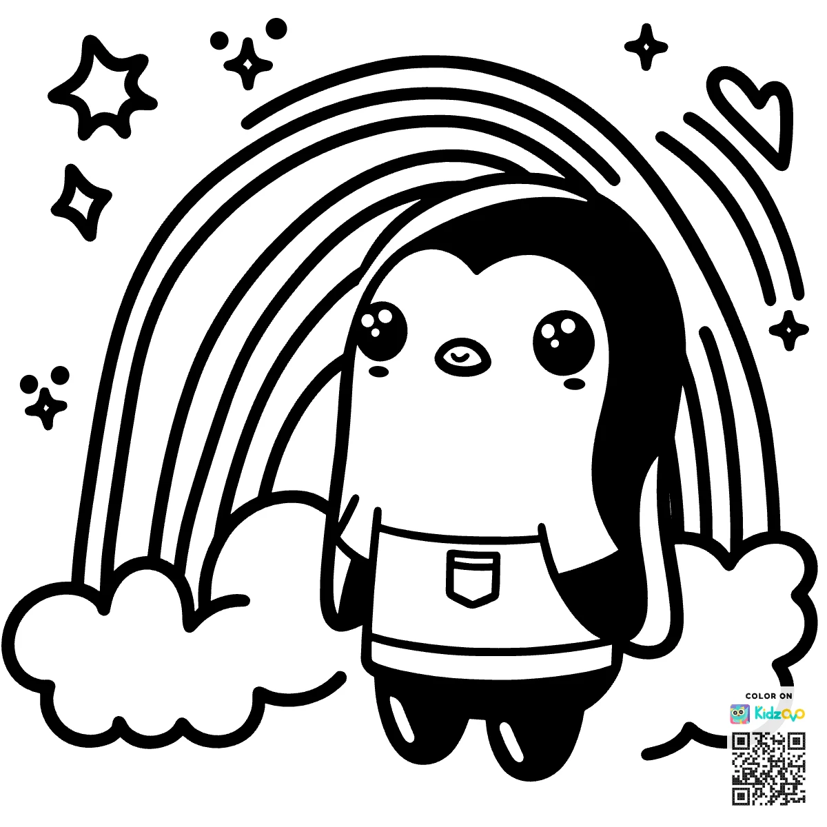 A Cute Penguin on a Rainbow wearing a T-Shirt