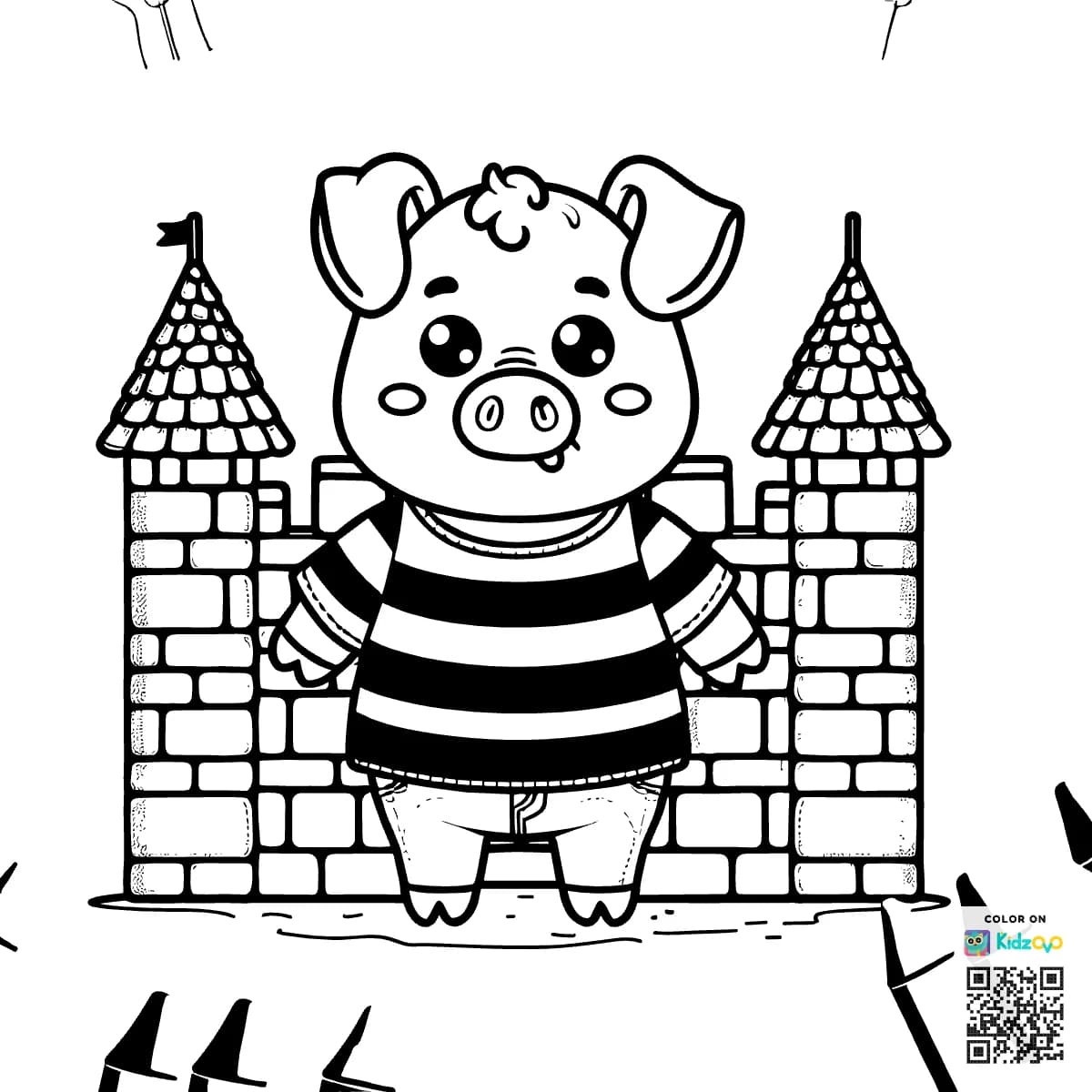 A Cute Pig in a Castle wearing a T-Shirt
