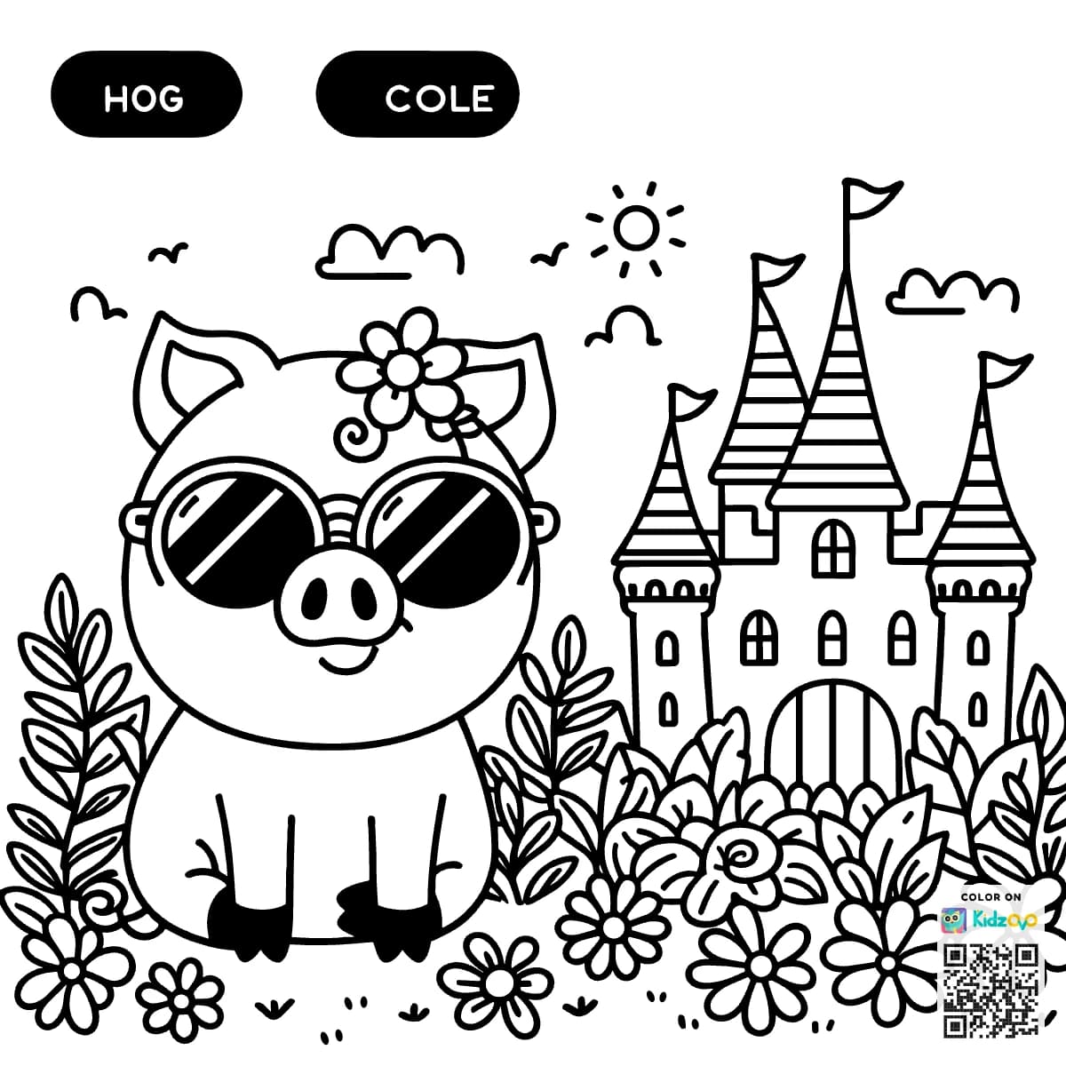 A Cute Pig in a Castle wearing Sunglasses