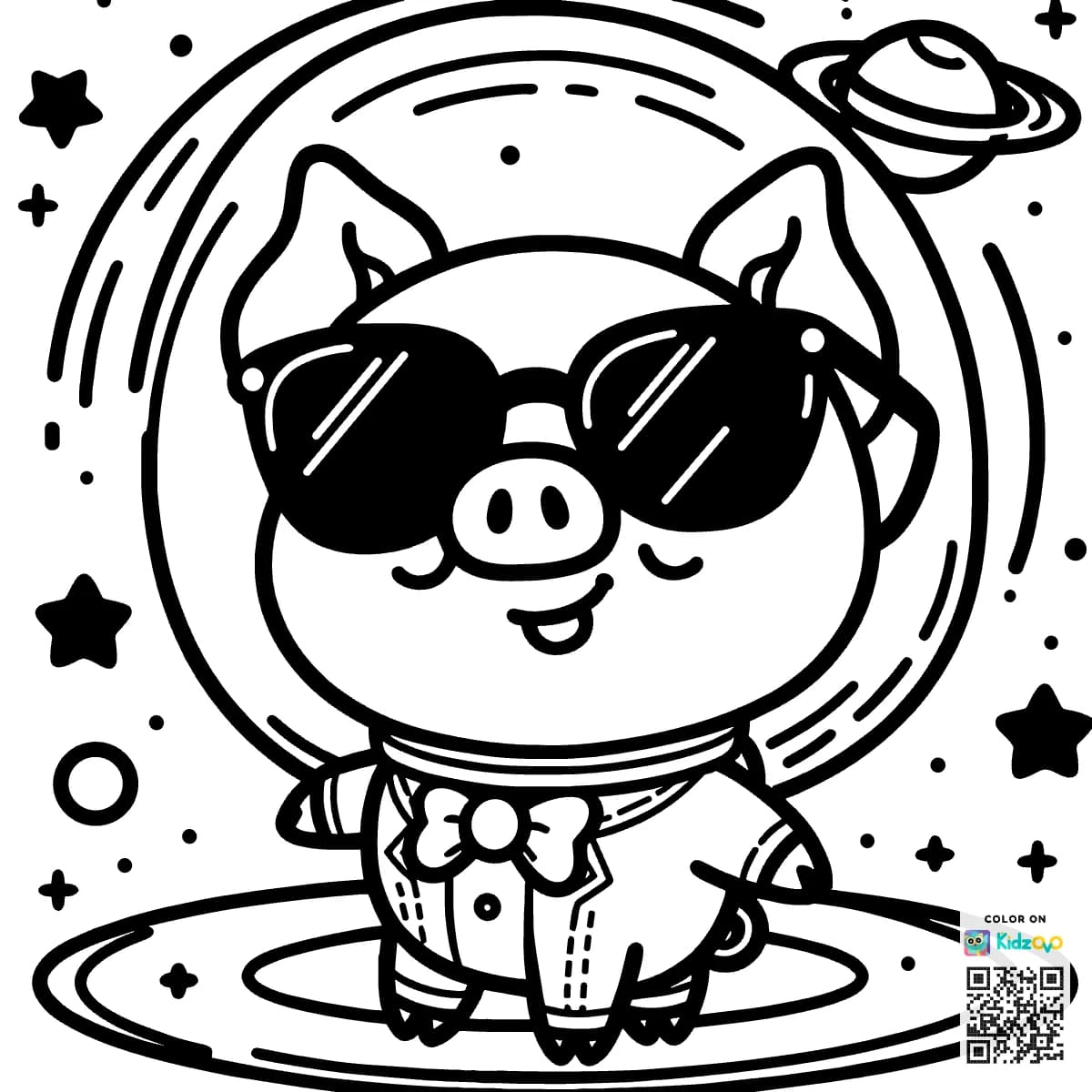 A Cute Pig in Space wearing a Sunglasses