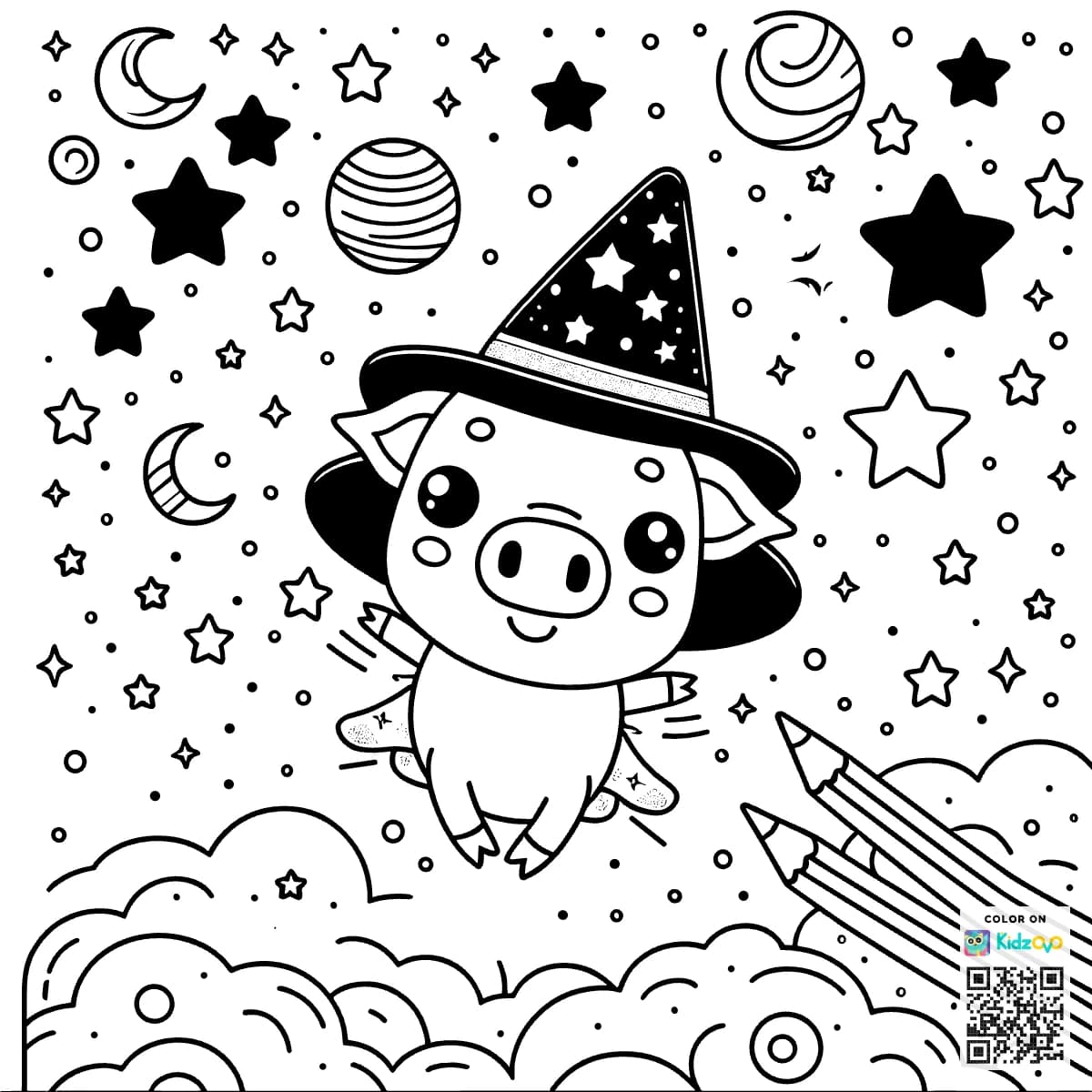 A Cute Pig in Space wearing a Top Hat