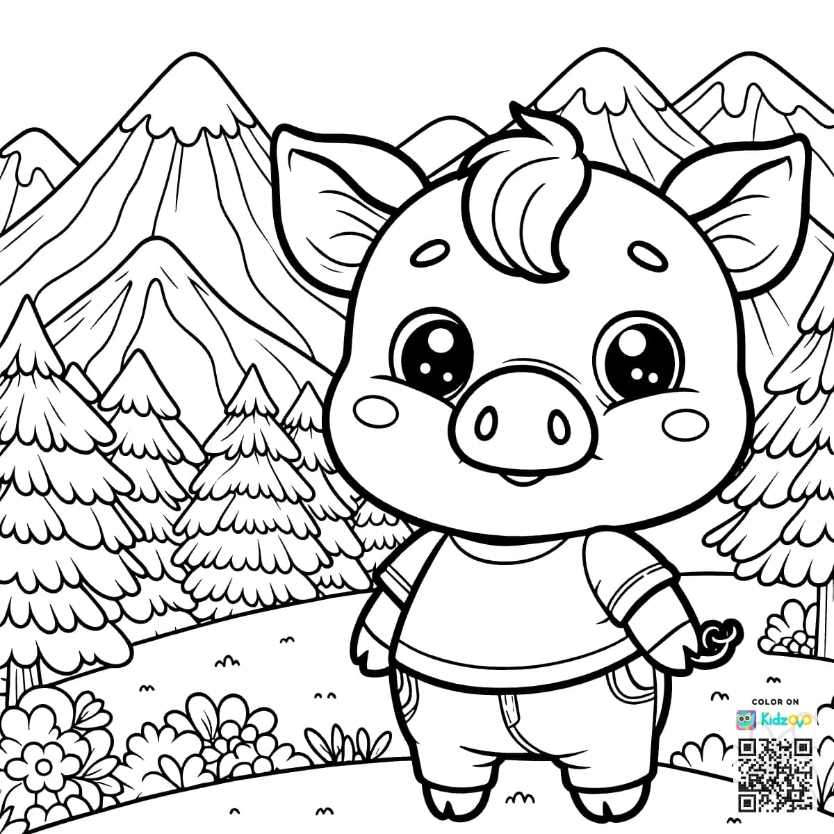 A Cute Pig in the Mountains wearing a T-Shirt