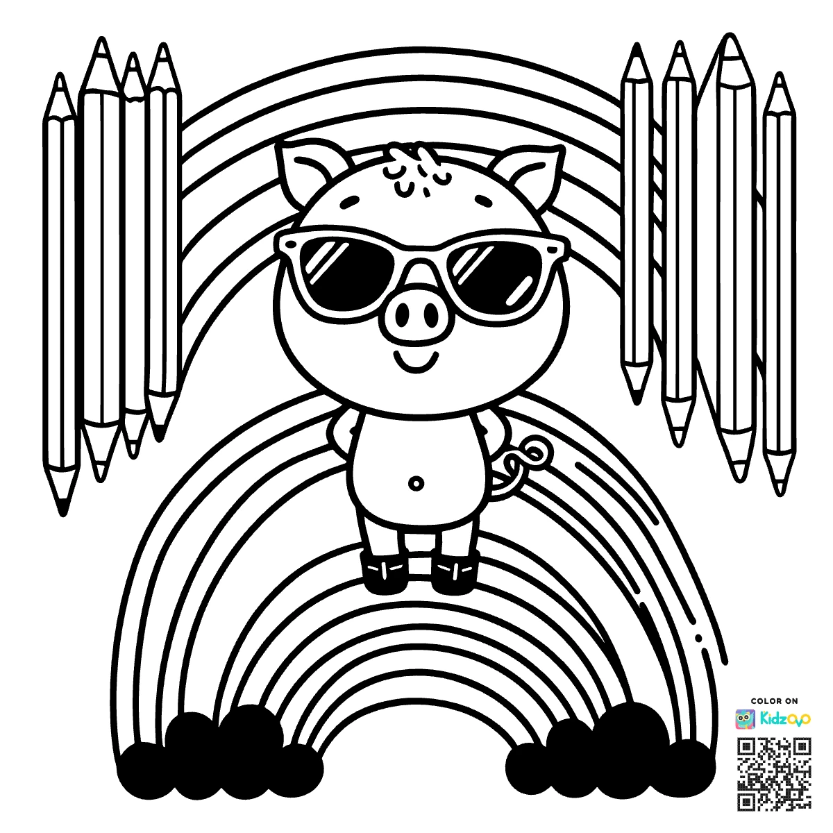 A Cute Pig on a Rainbow wearing Sunglasses