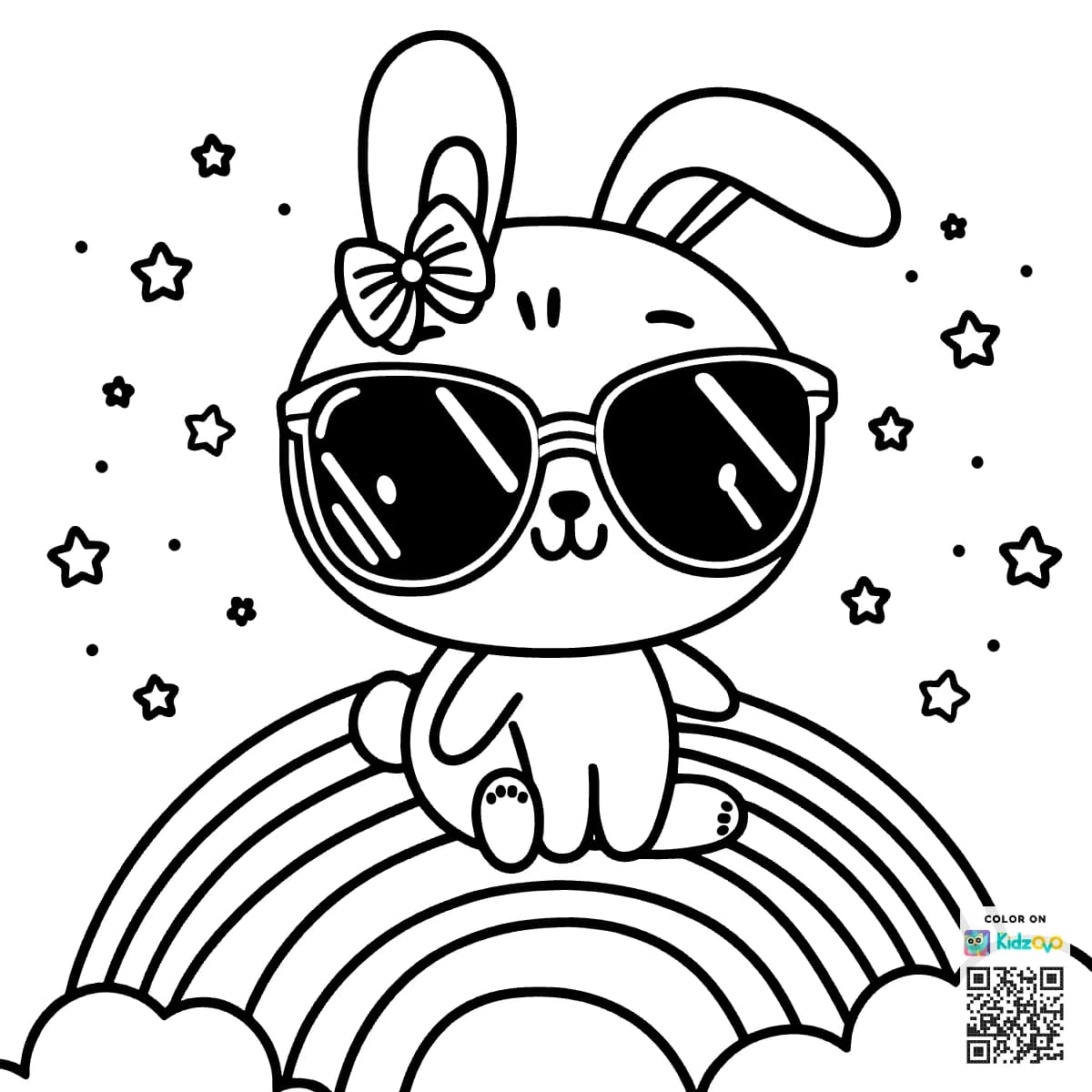 A Cute Rabbit on a Rainbow wearing Sunglasses