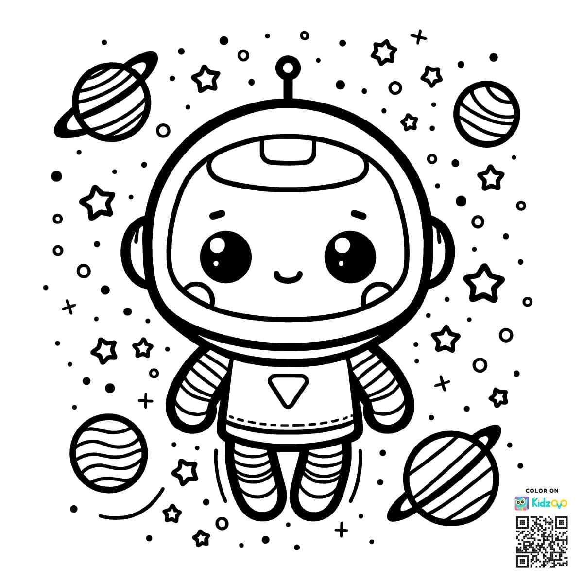 A Cute Robot in Space wearing a T-Shirt