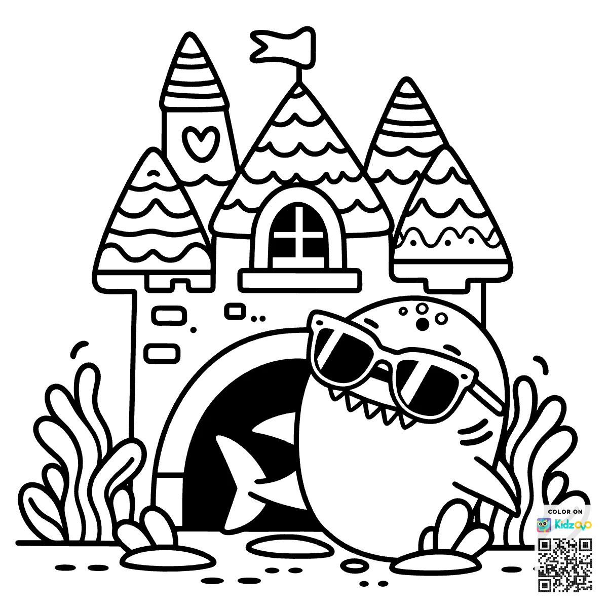 A Cute Shark in a Castle wearing Sunglasses