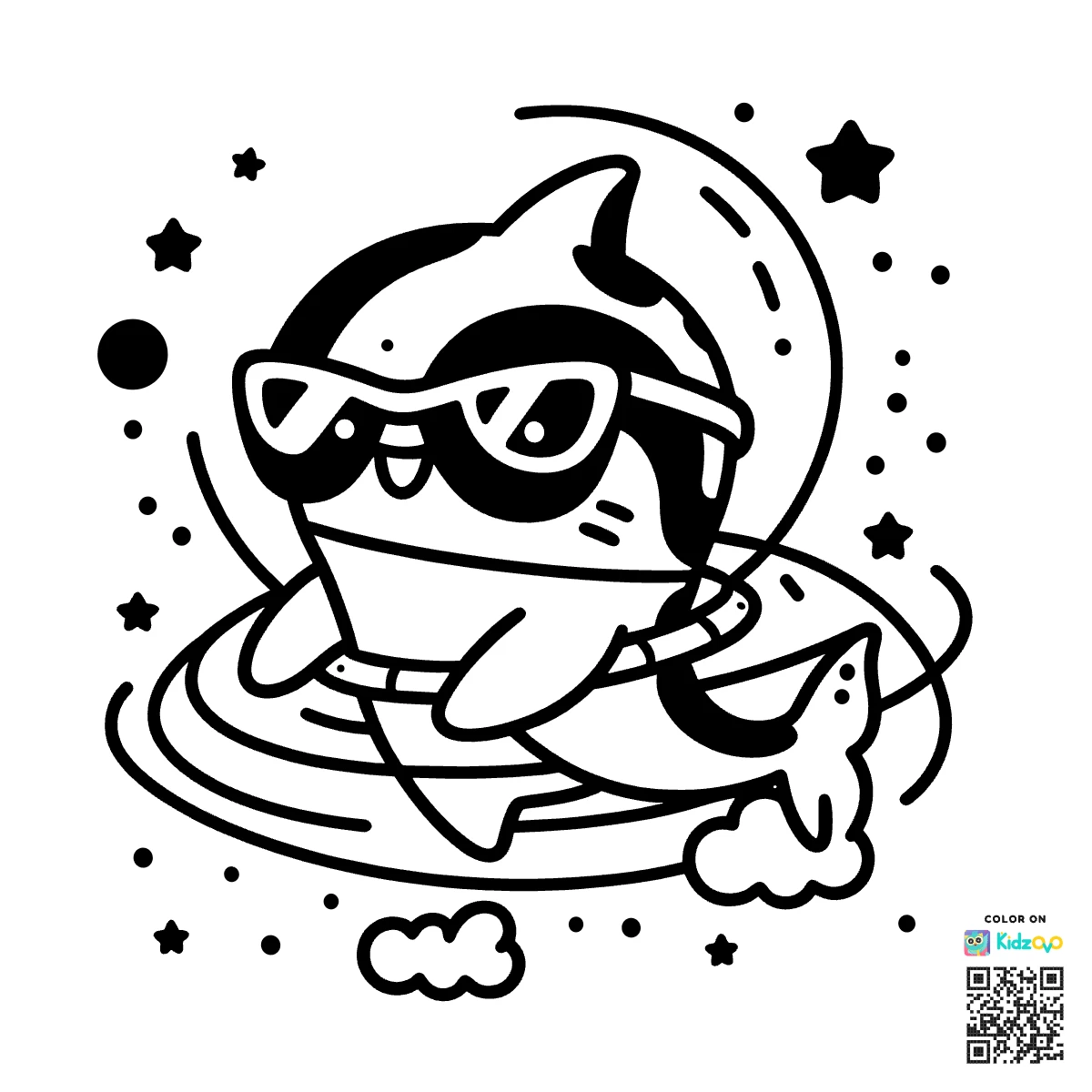 A Cute Shark in Space wearing a Sunglasses