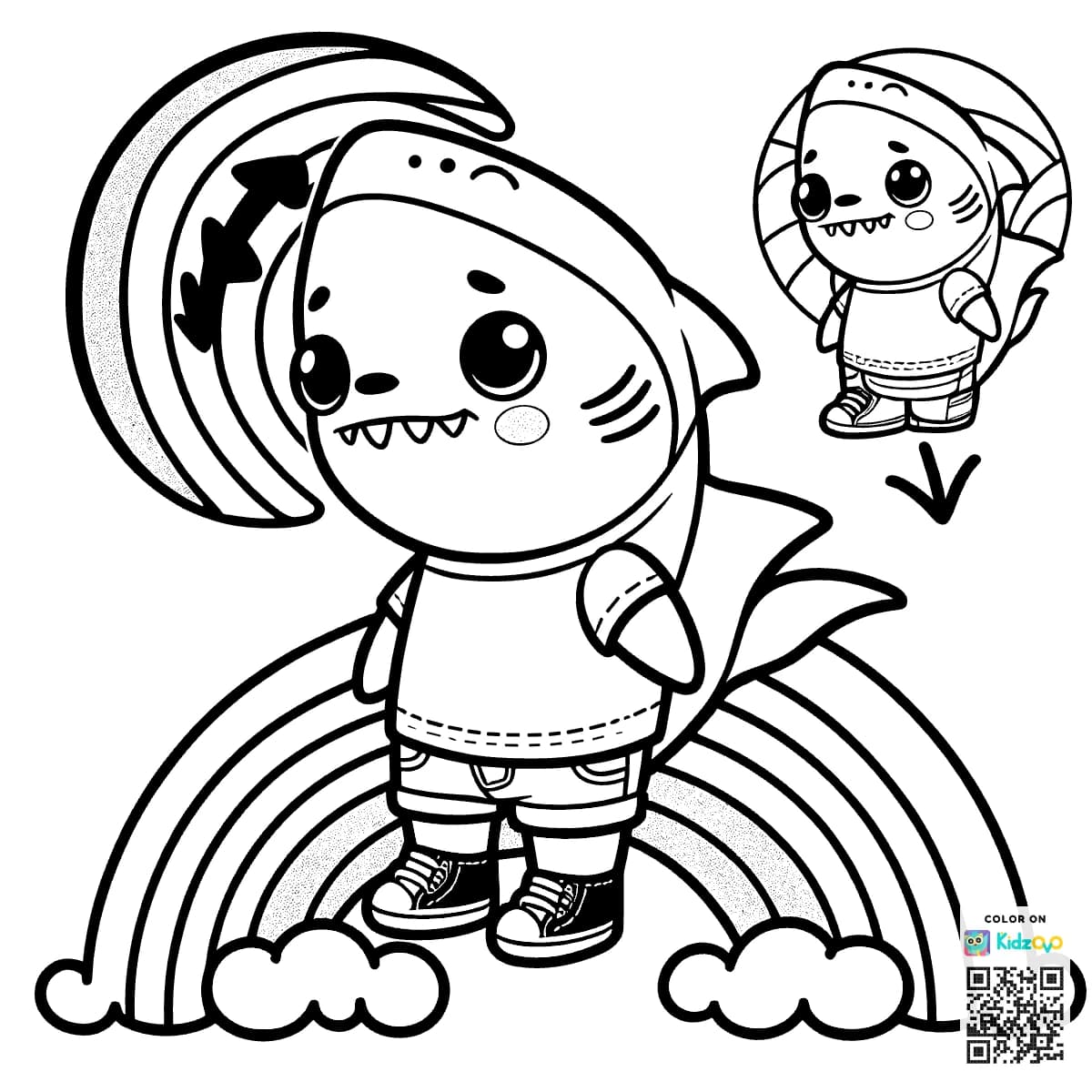 A Cute Shark on a Rainbow wearing a T-Shirt