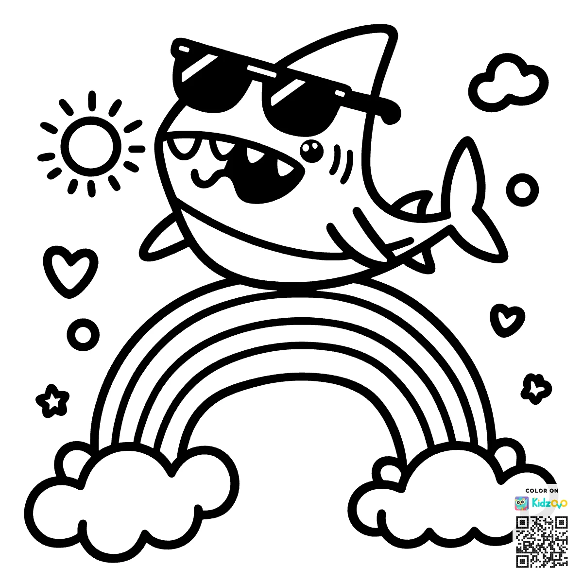 A Cute Shark on a Rainbow wearing Sunglasses