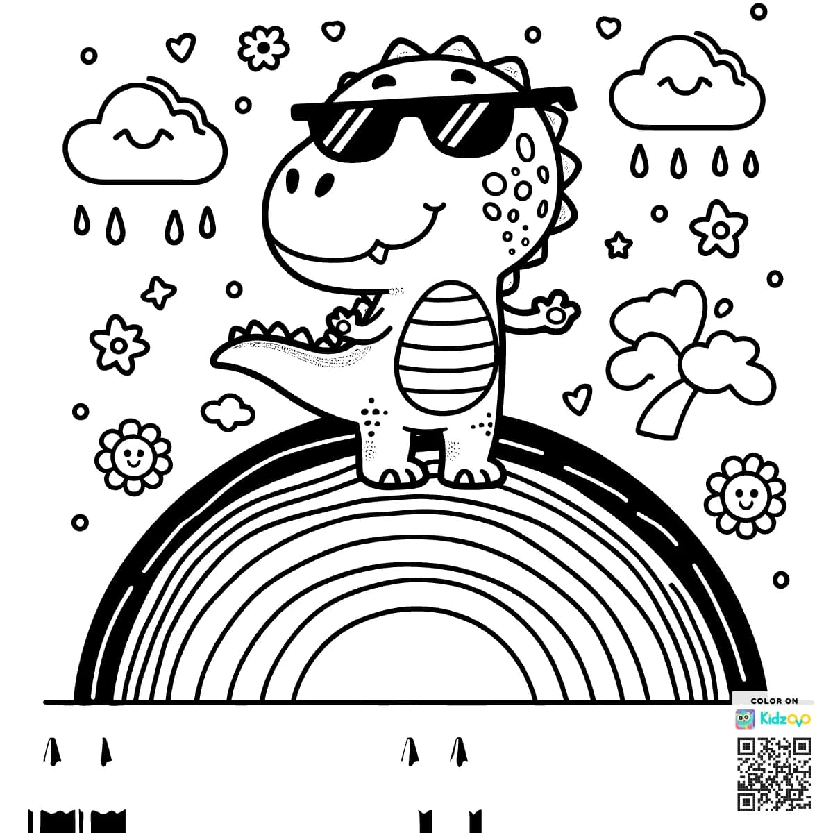 A Cute T-Rex on a Rainbow wearing Sunglasses