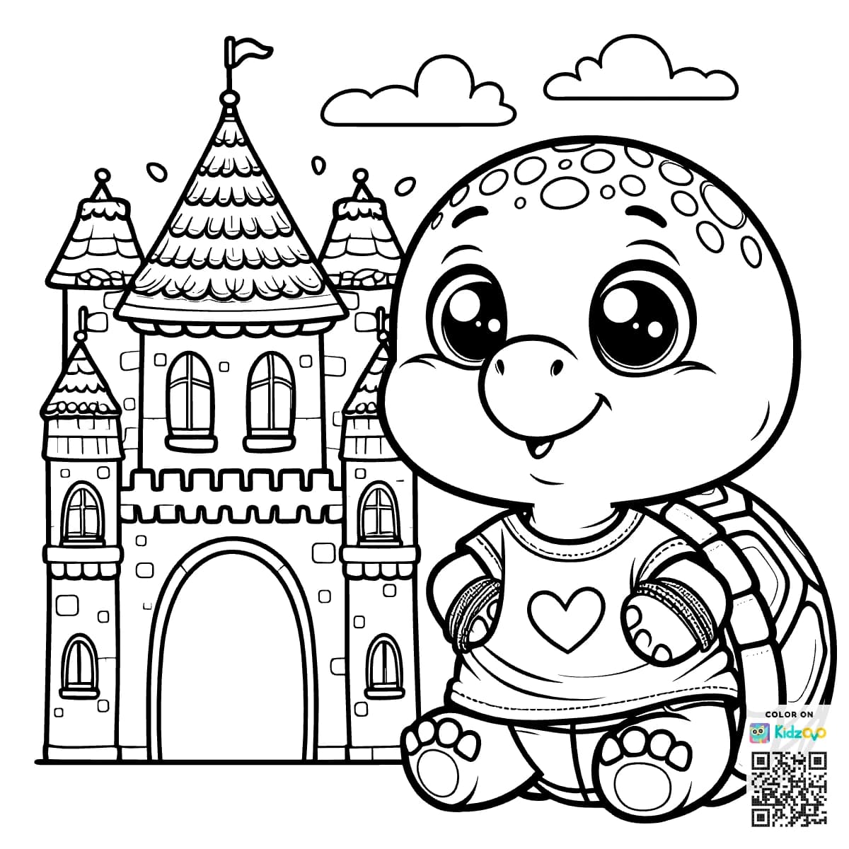 A Cute Turtle in a Castle wearing a T-Shirt