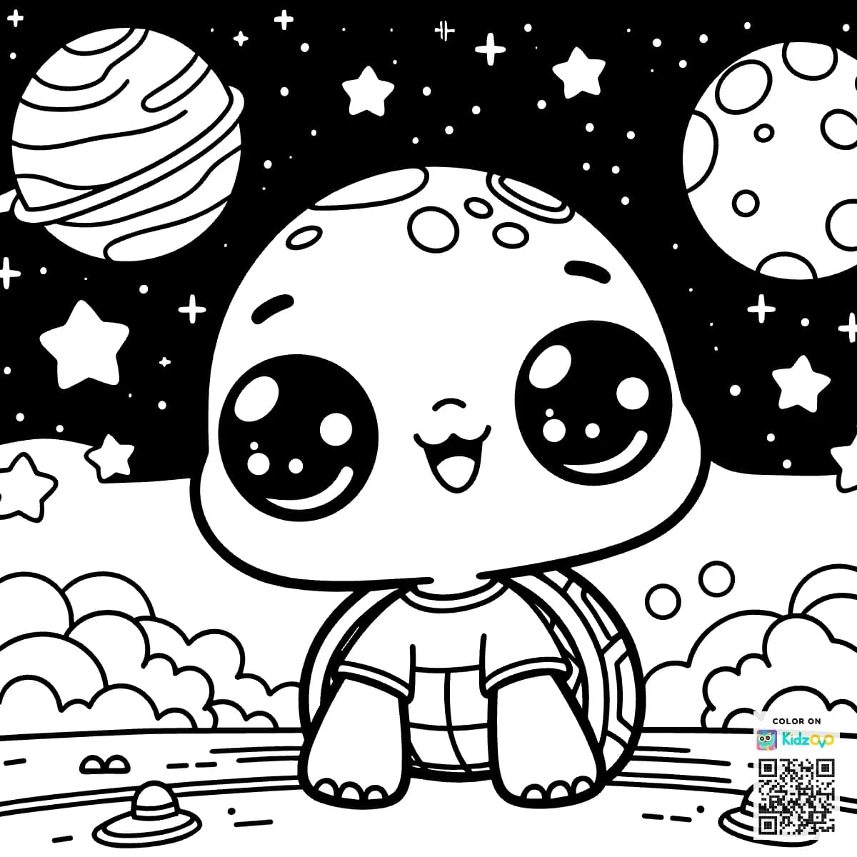 A Cute Turtle in Space wearing a T-Shirt