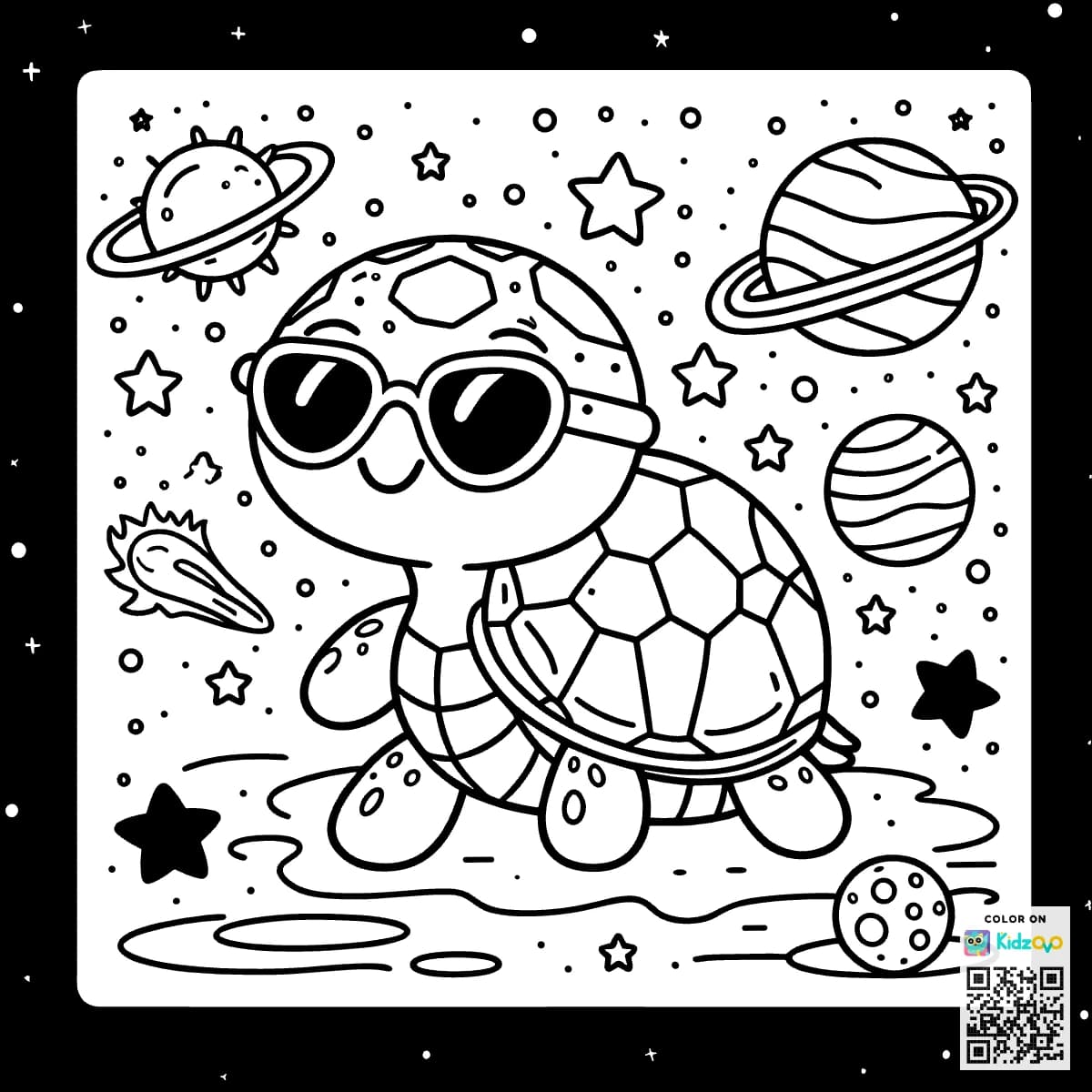 A Cute Turtle in Space wearing Sunglasses
