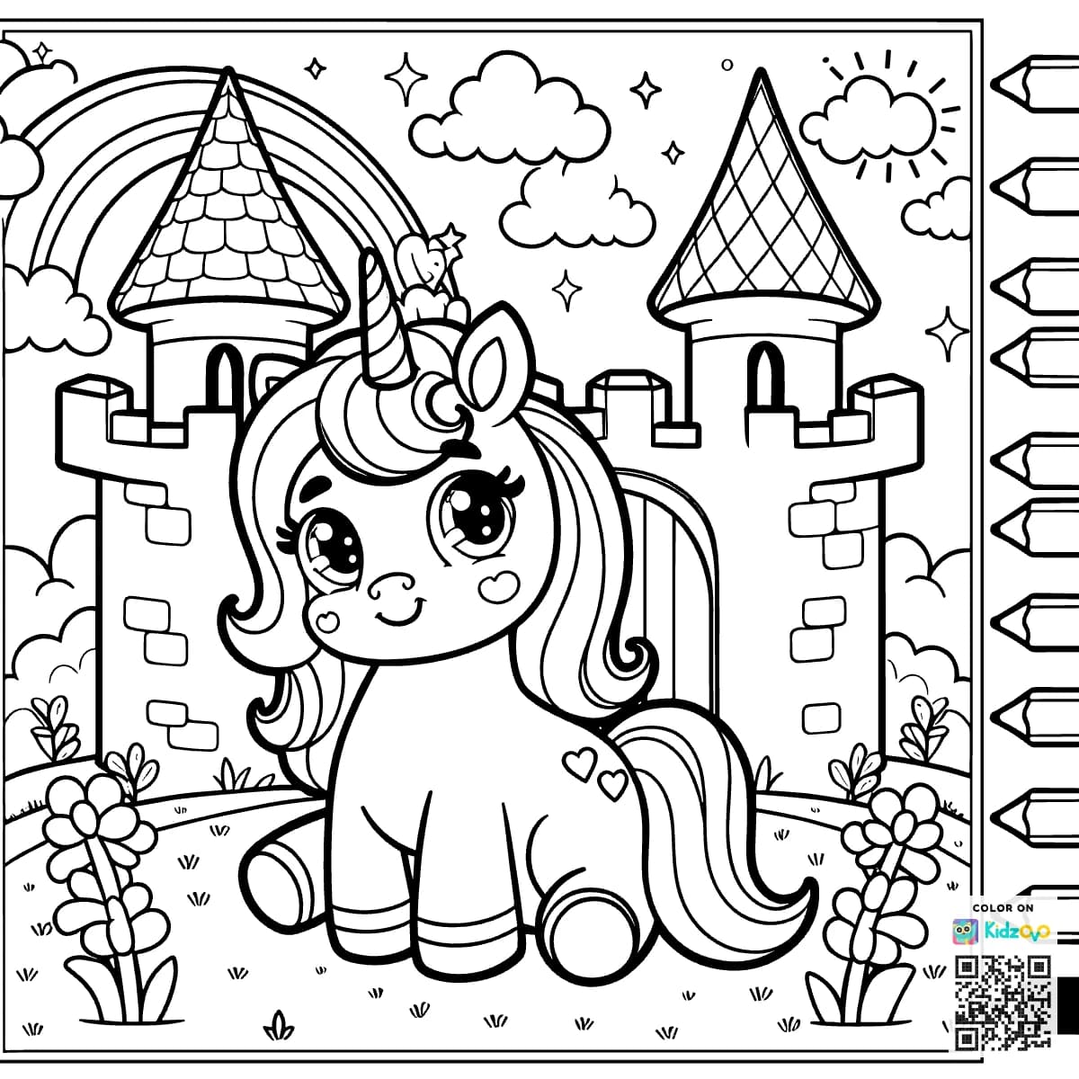 A Cute Unicorn in a Castle wearing a Top Hat