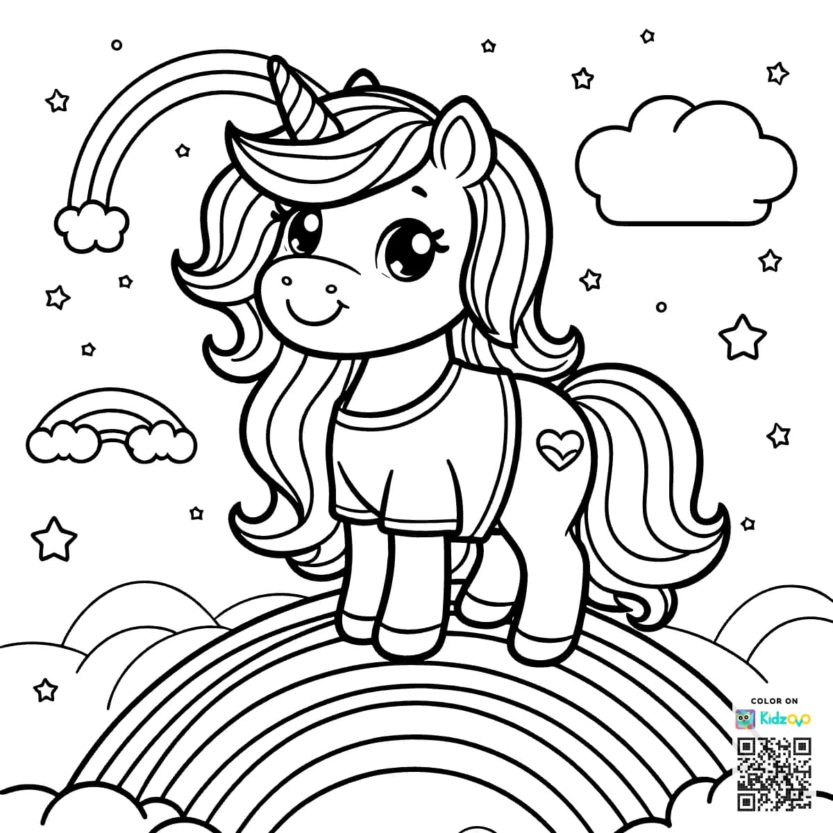 A Cute Unicorn on a Rainbow wearing a T-Shirt