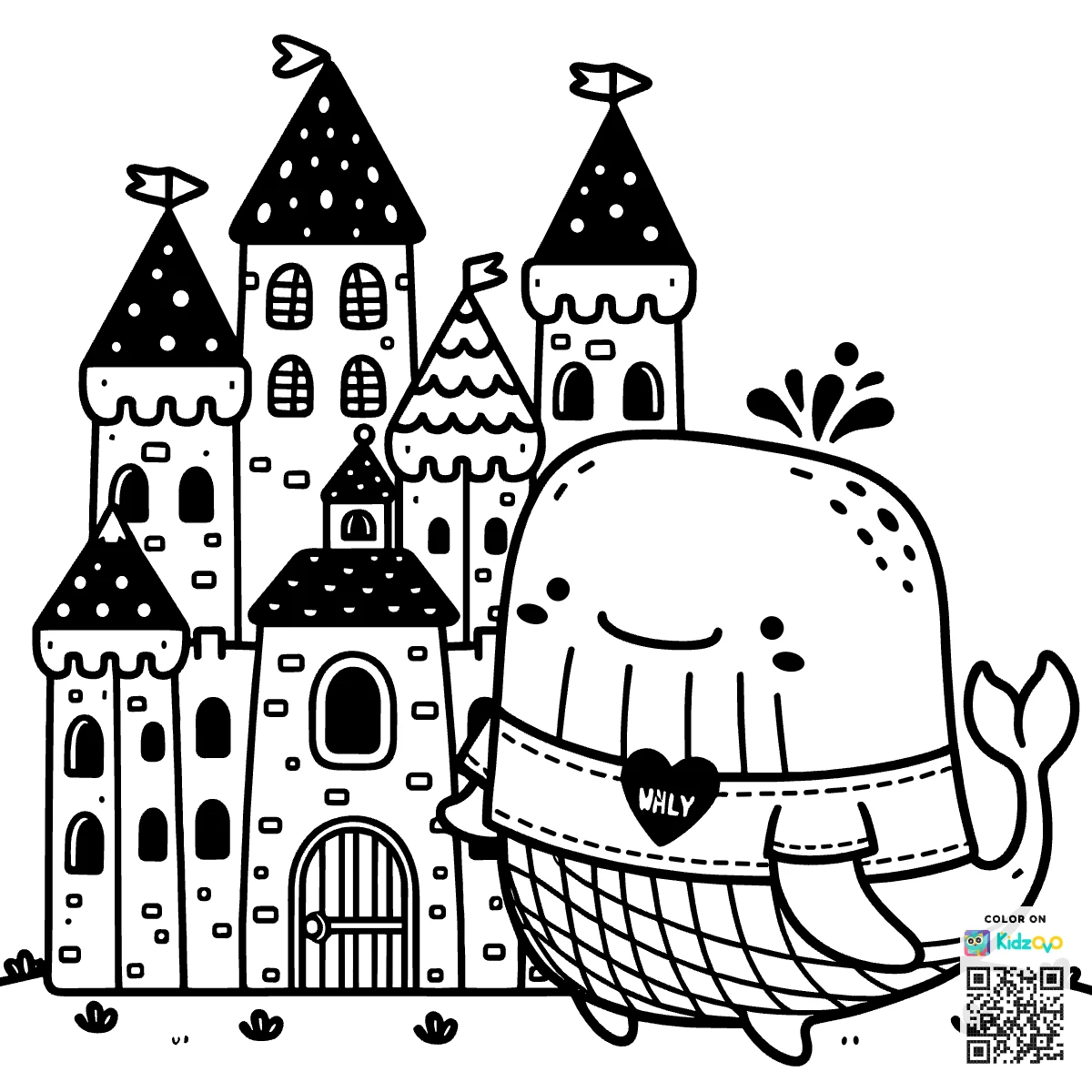 A Cute Whale in a Castle wearing a T-Shirt
