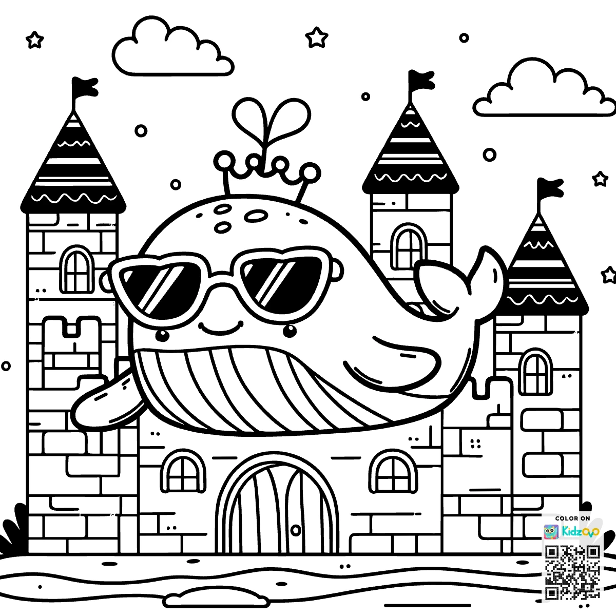 A Cute Whale in a Castle wearing Sunglasses