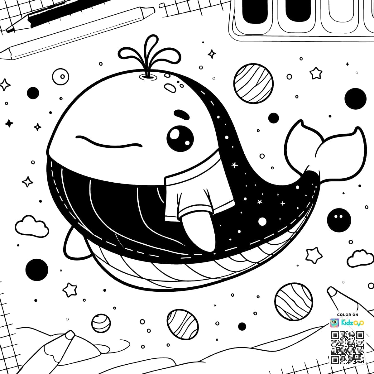 A Cute Whale in Space wearing a T-Shirt