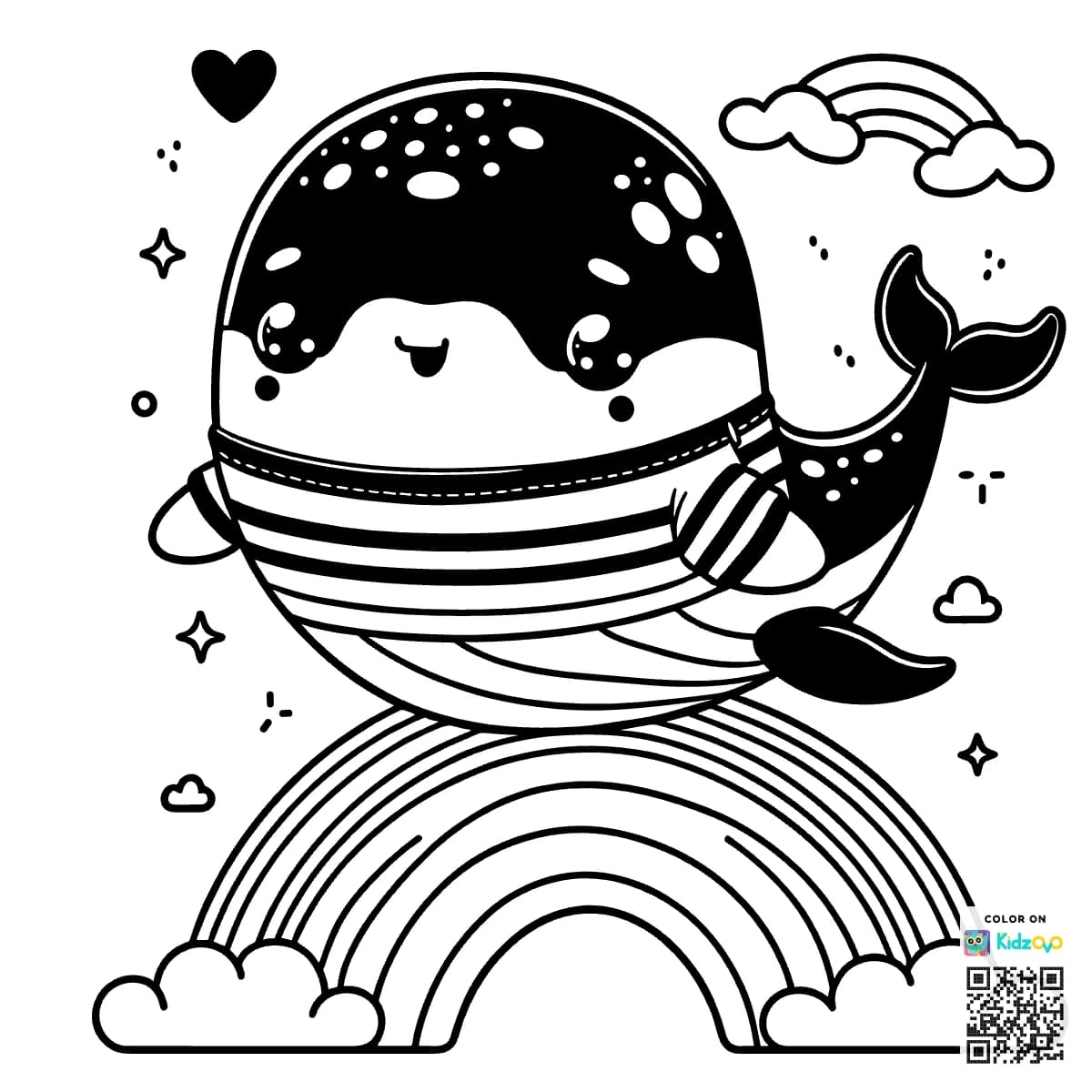 A Cute Whale on a Rainbow wearing a T-Shirt