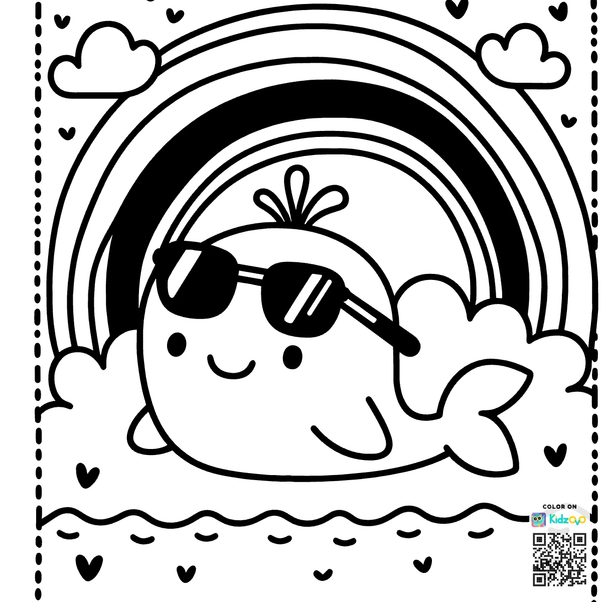 A Cute Whale on a Rainbow wearing Sunglasses