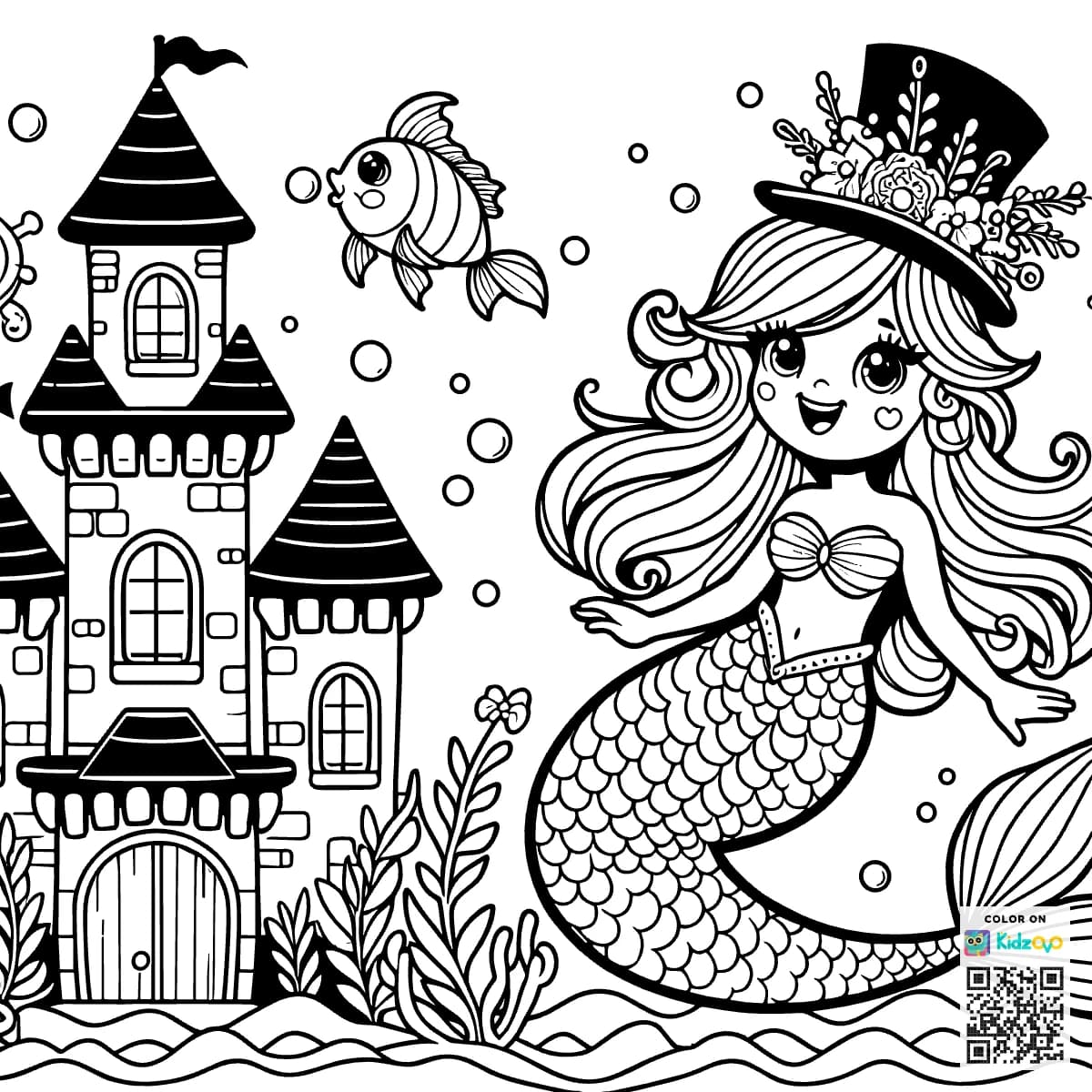 A nice Mermaid in a Castle wearing a Top Hat