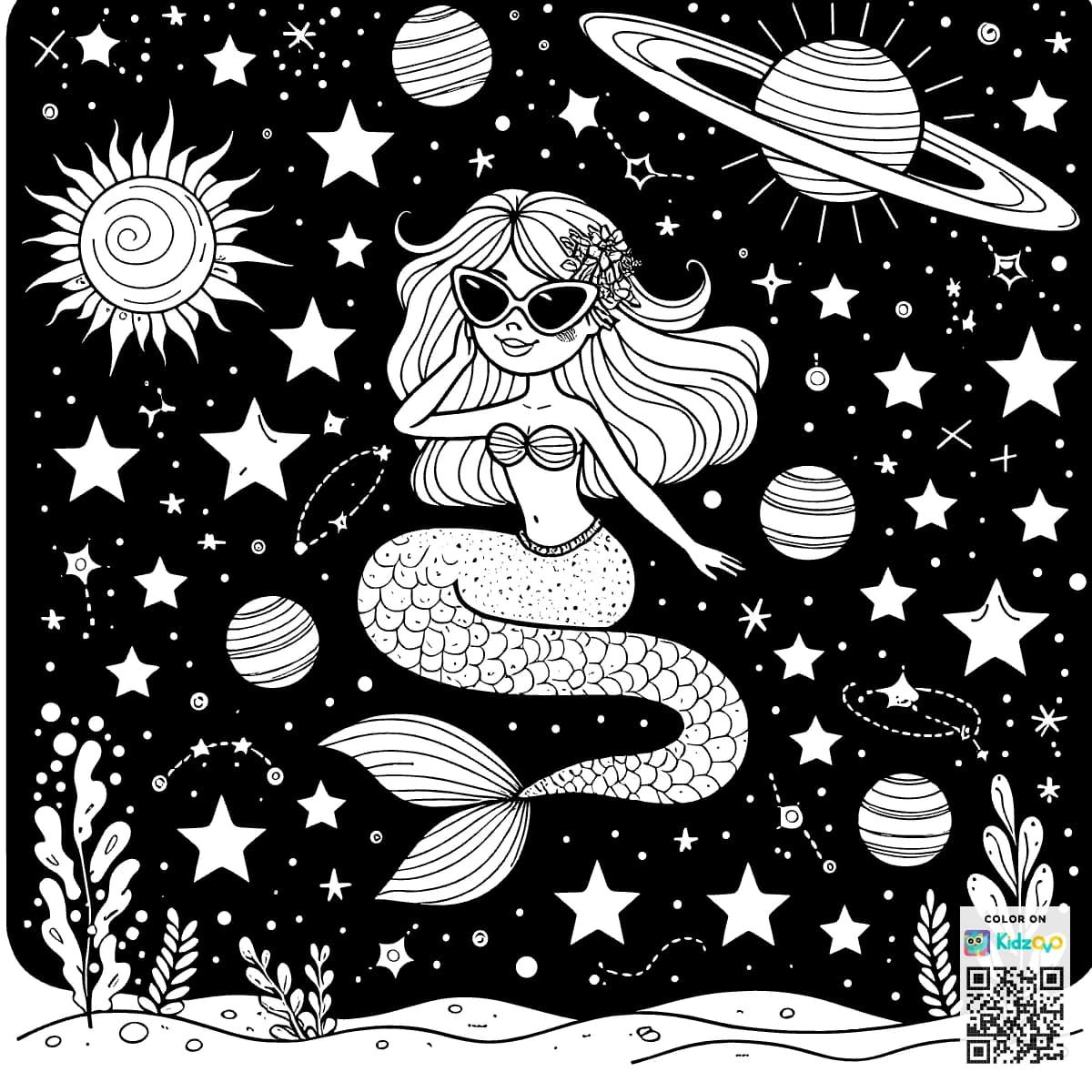 A nice Mermaid in Space wearing a Sunglasses