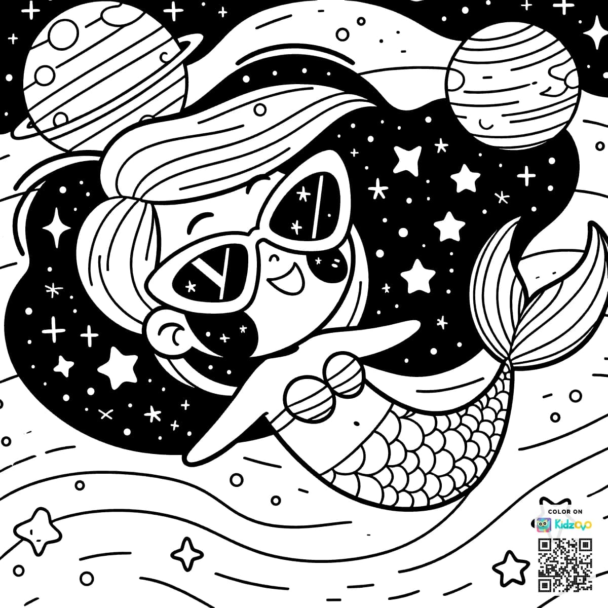 A nice Mermaid in Space wearing Sunglasses