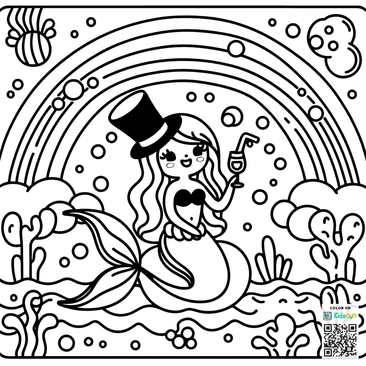 A nice Mermaid on a Rainbow wearing a Top Hat