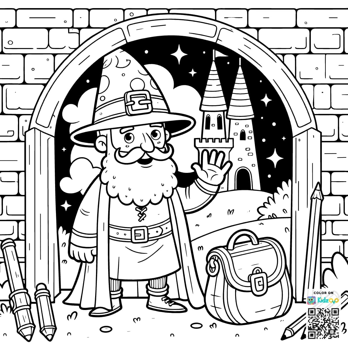 A nice Wizard in a Castle wearing a T-Shirt