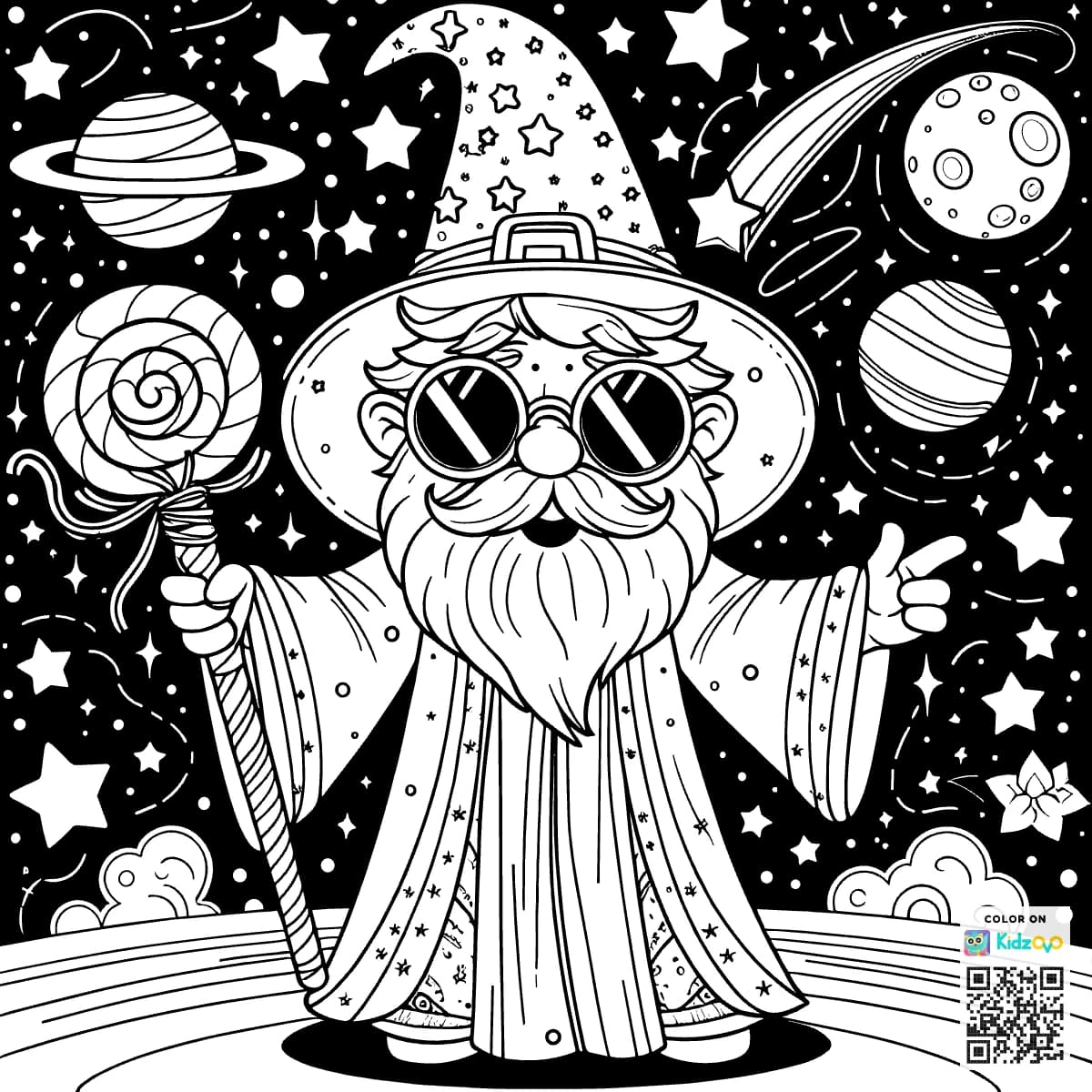 A nice Wizard in Space wearing a Sunglasses