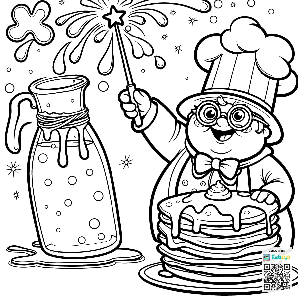 A pancake magician casting syrup spells.