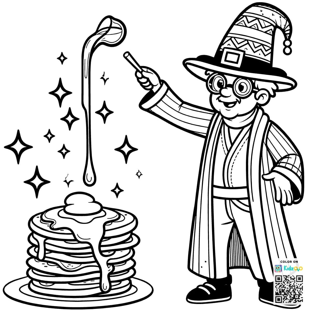 A pancake magician casting syrup spells