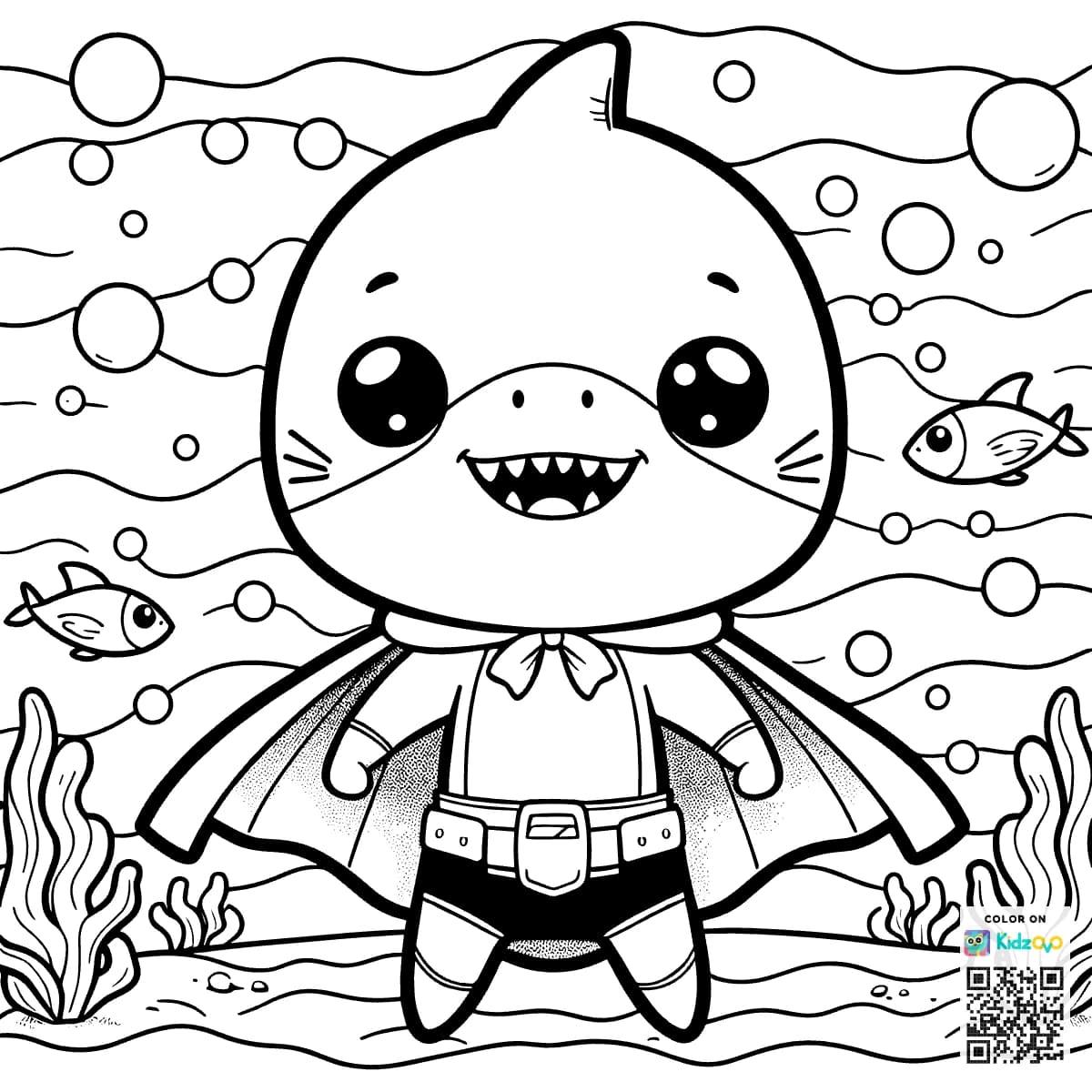 A shark in water superhero wearing a cape