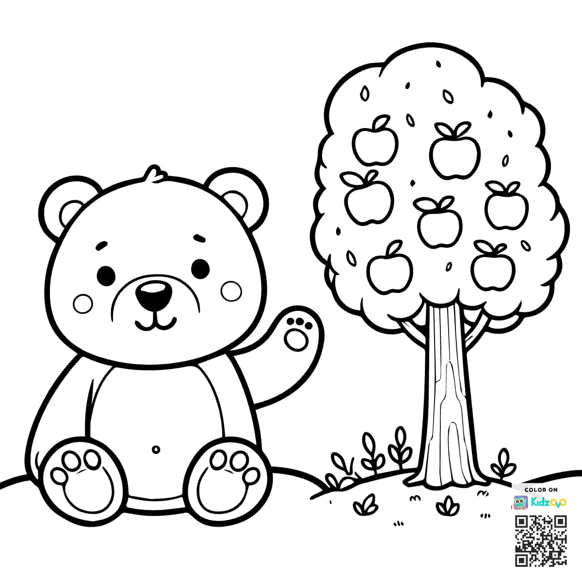 Bear by an apple tree