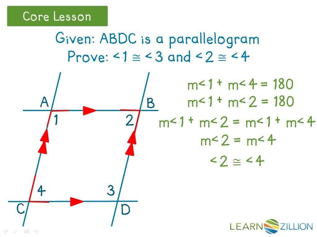 Proving Angle and Side Length Properties of Parallelograms