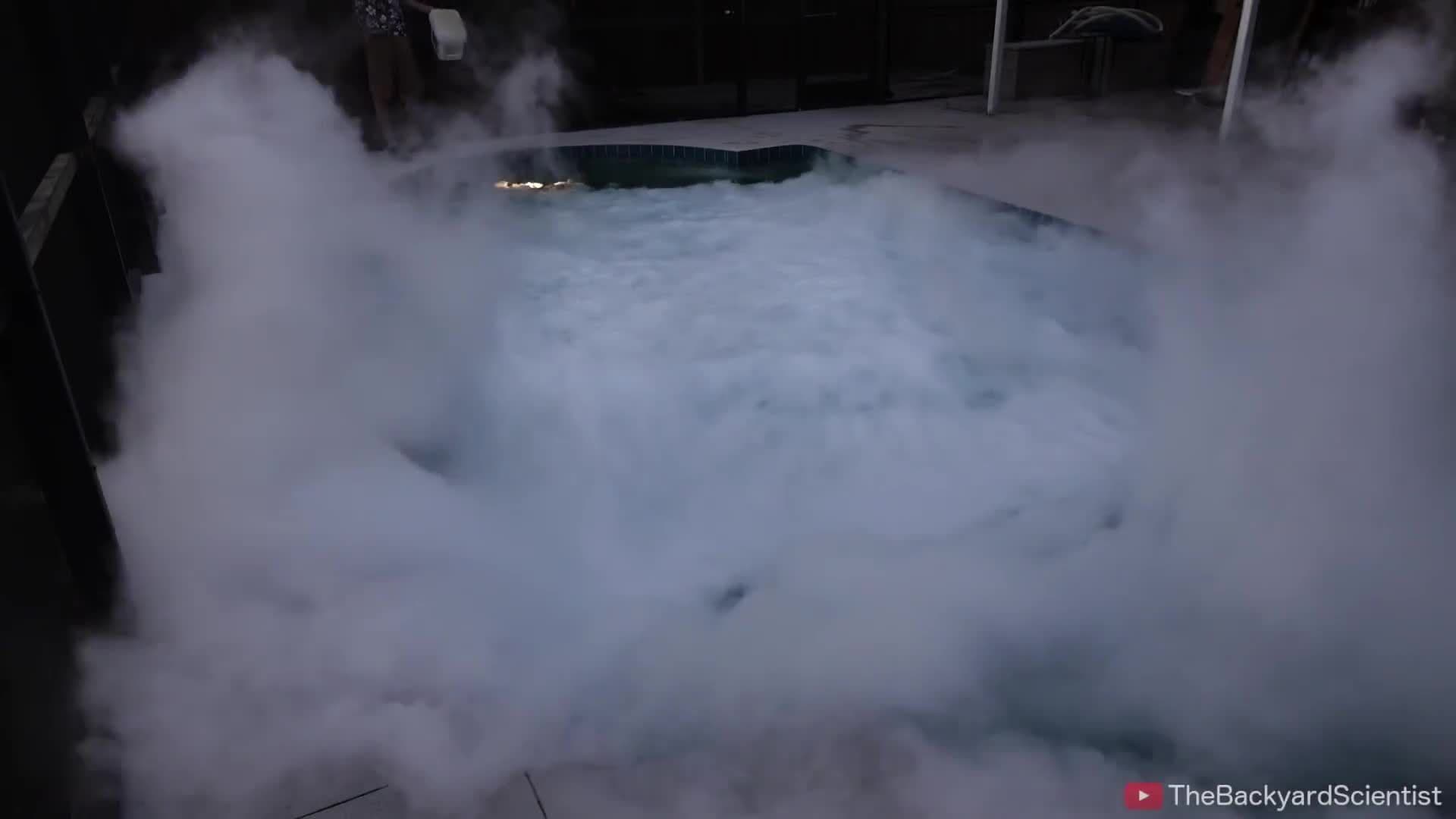Pouring Liquid Nitrogen in a Pool - (I set my pool on fire!!)