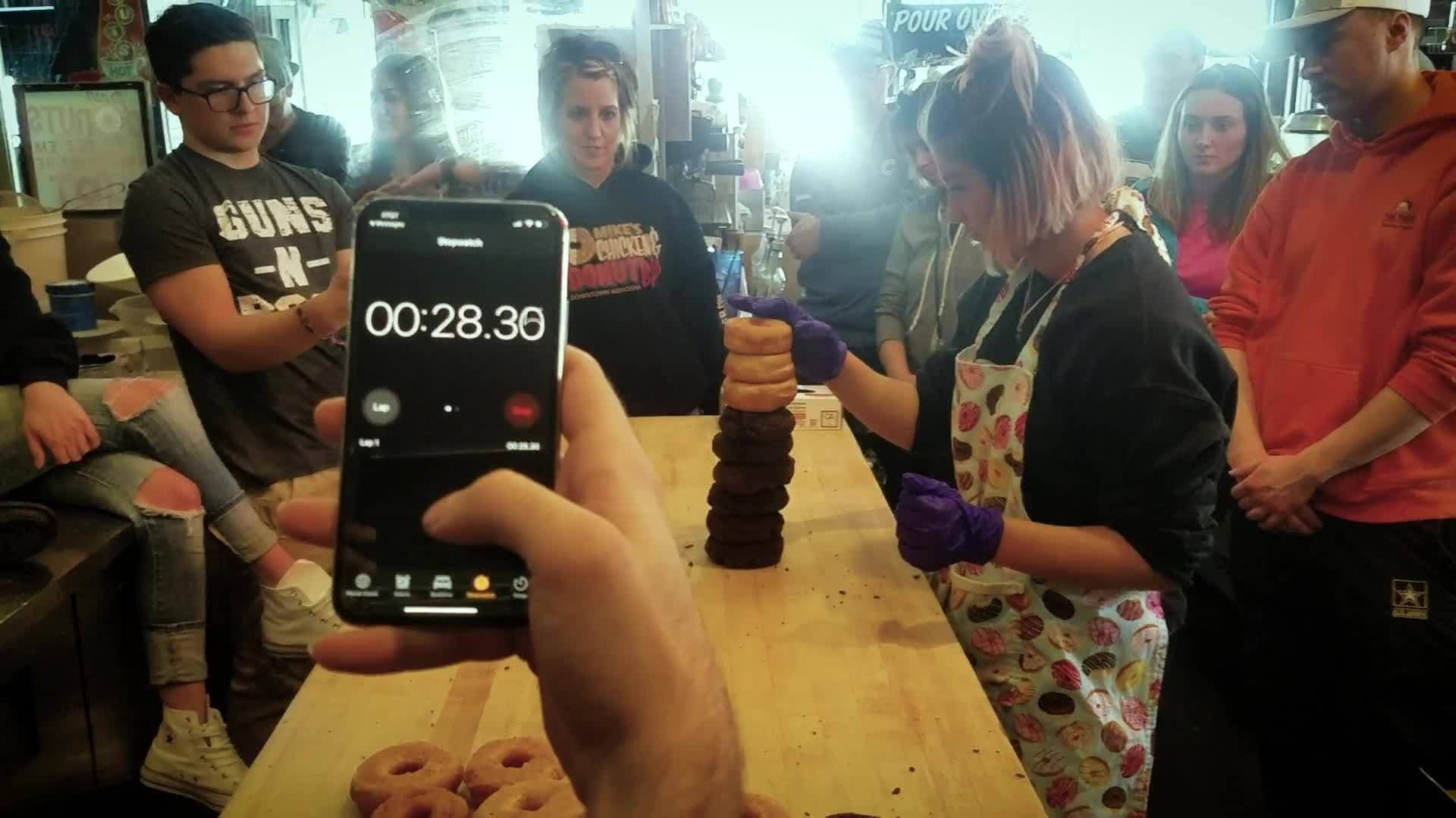 Tallest Stack of Doughnuts in One Minute
