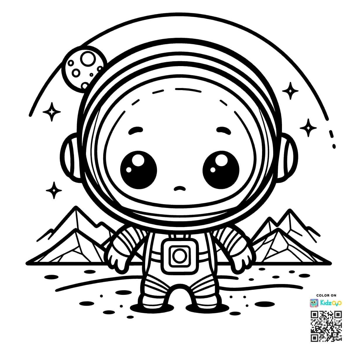 A Cute Alien in the Mountains wearing an astronaut suit