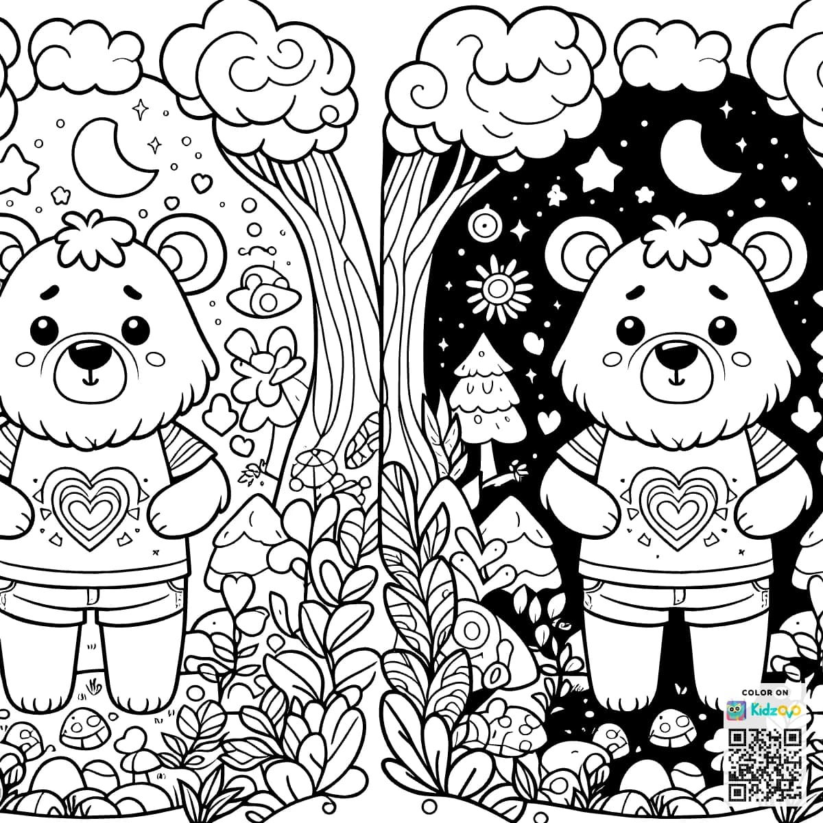 A Cute Bear in the Magic Forest wearing a T-Shirt