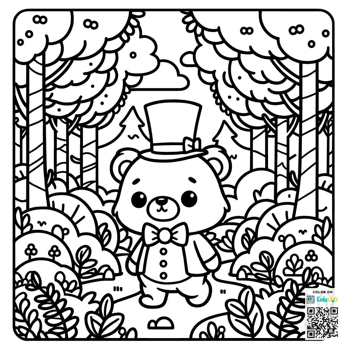 A Cute Bear in the Magic Forest wearing a Top Hat