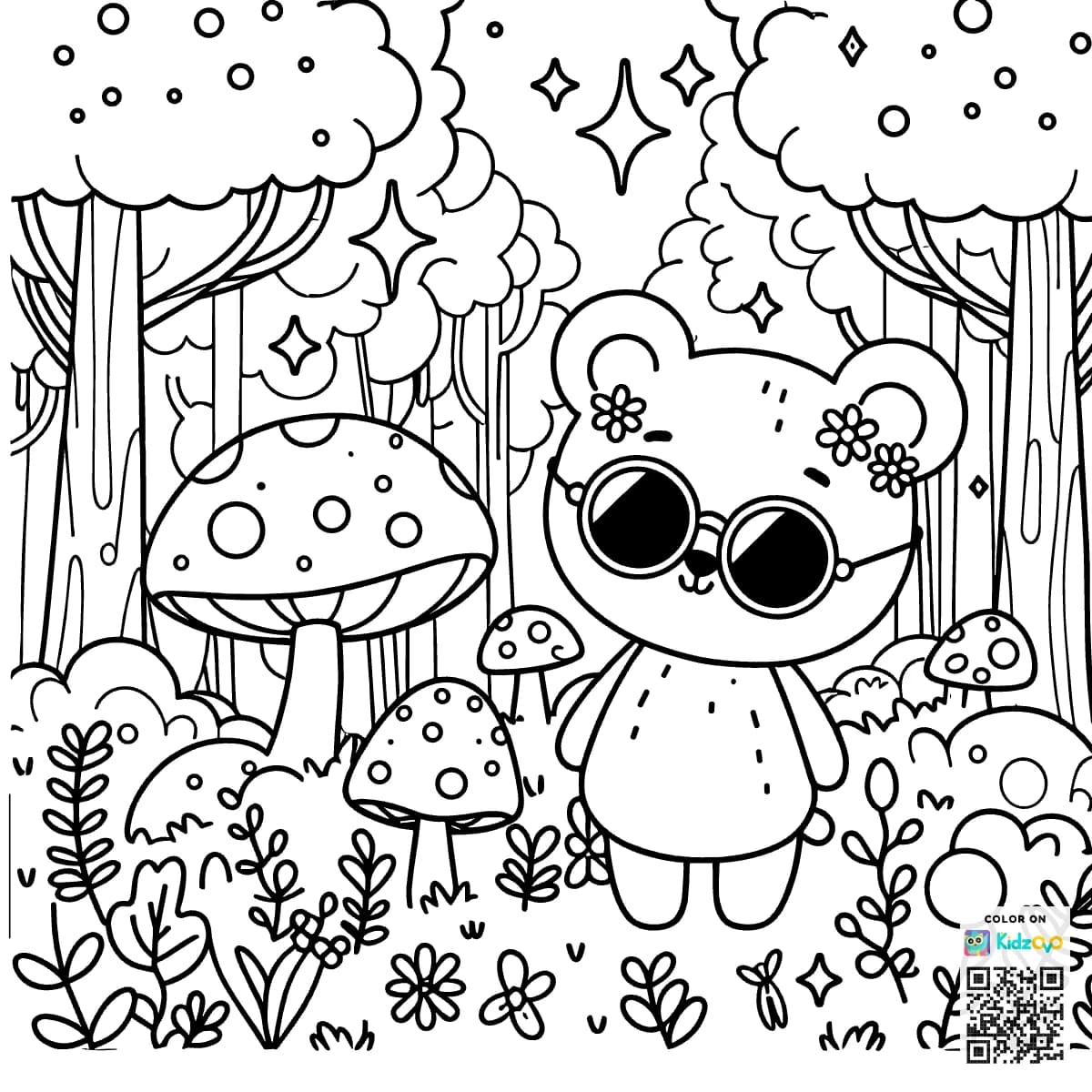 A Cute Bear in the Magic Forest wearing Sunglasses