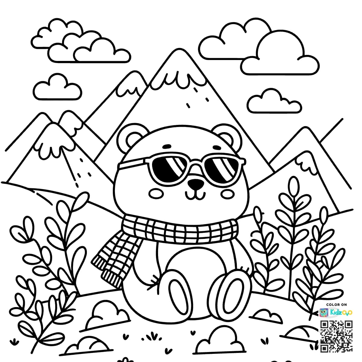 A Cute Bear in the Mountains wearing a Sunglasses